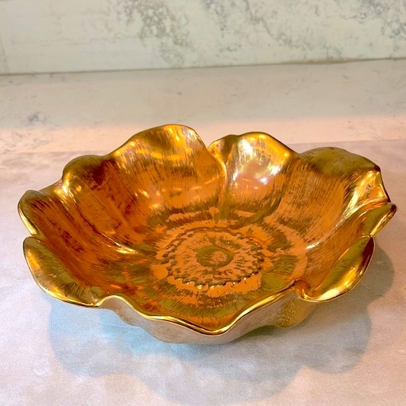 Stangl Art Pottery Hand Painted Granada Gold Ruffled Fruit Bowl 9” Vintage EUC - Picture 3 of 12